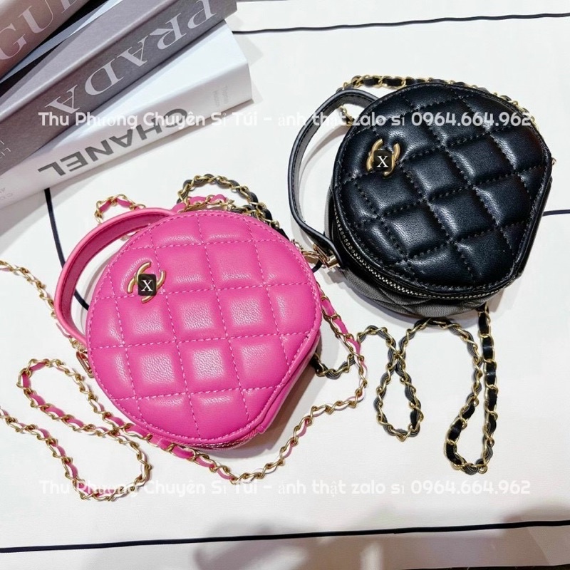 Túi cốp tròn mini size 15 logo vàng nổi hàng loại 1 chất da bóng mịn