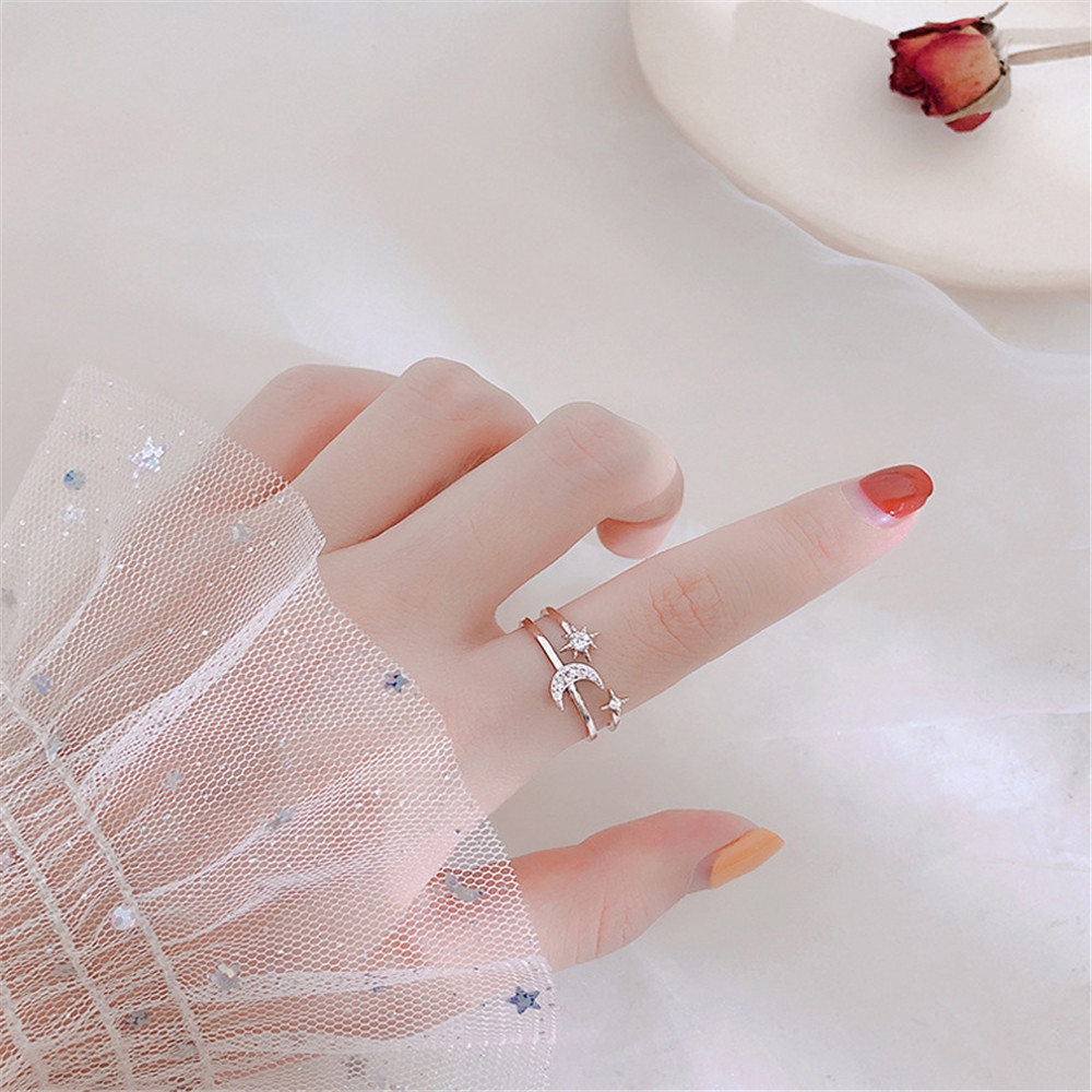 Nhẫn mở hình mặt trăng và ngôi sao thời trang xinh xắn cho nữ