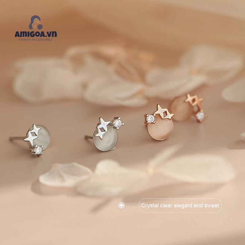 ✨✨Bông Tai Mạ Bạc 925 Hình Ngôi Sao Đính Đá Opal Đơn Giản Sang Trọng Cho Nữ