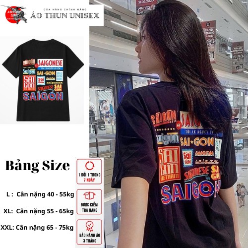 ÁO THUN IN HÌNH SÀI GÒN màu đen unisex nam nữ form rộng tay lỡ oversize KAKISHOP - KAKI 02