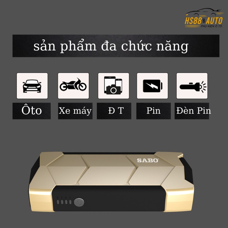 Bộ kích nổ bình ắc quy ô tô xe máy kiêm sạc điện dự phòng 12v tích hợp đa chức năng chính hãng SABO