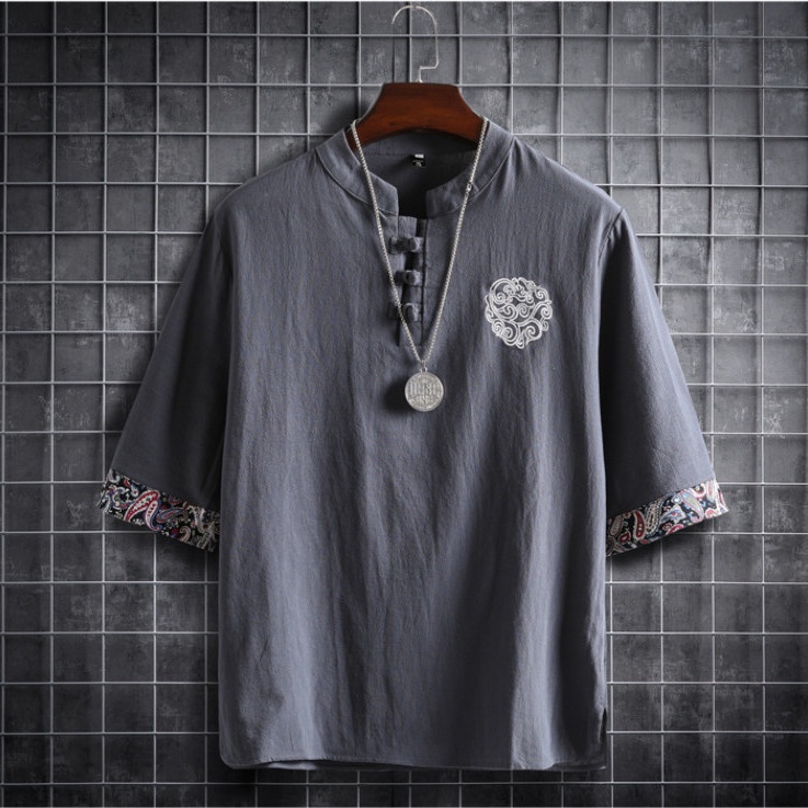 Áo Thun Cotton Lanh Thêu Hình Chim Hạc Độc Đáo Phong Cách Trung Hoa Cho Nam