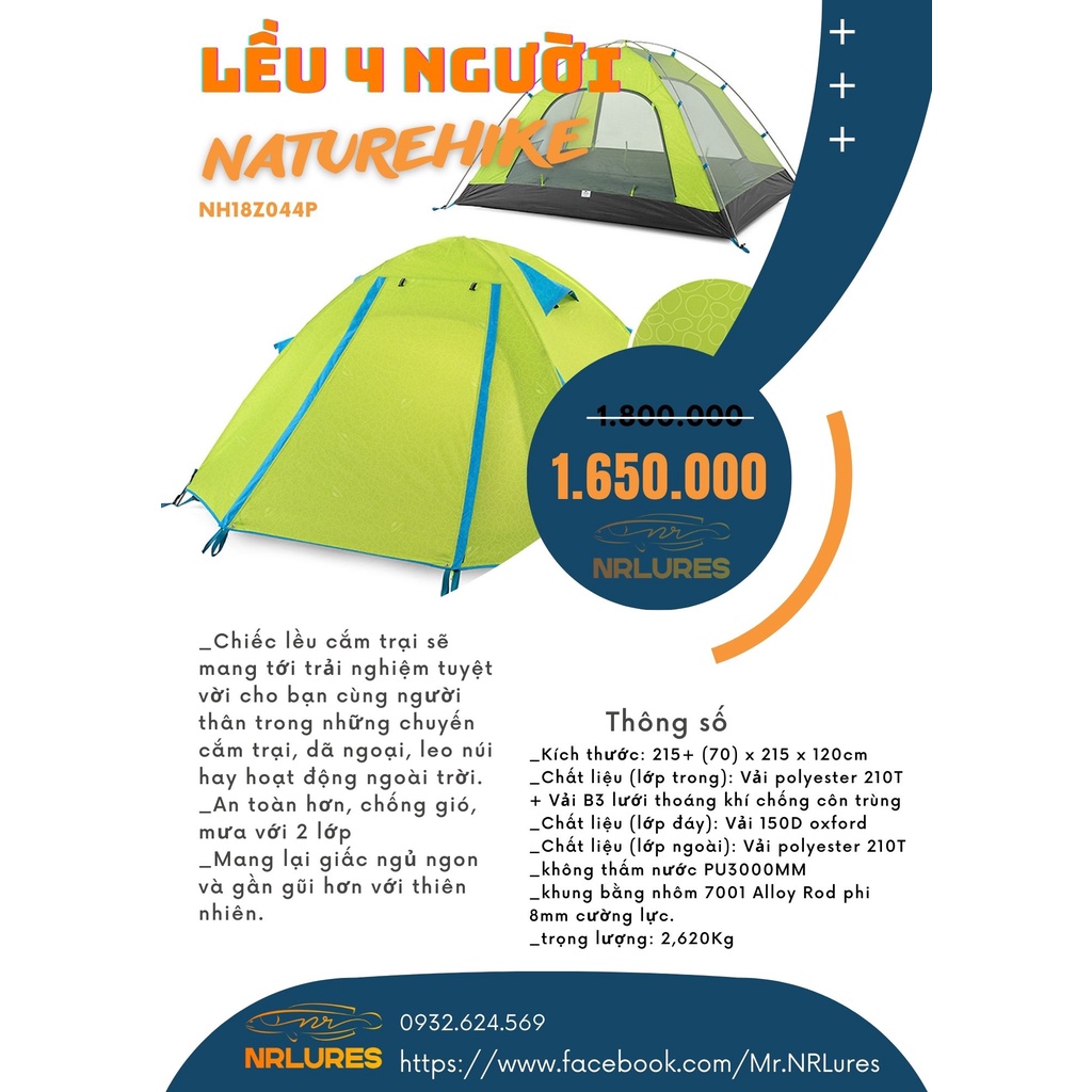 BÁN CHẠY || LỀU CAO CẤP 4 NGƯỜI NATUREHIKE CHÍNH HÃNG