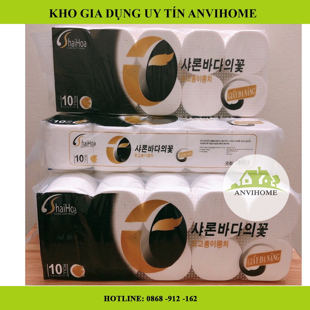 Lốc 10 cuộn giấy vệ sinh Hải Hoa Đen không lõi mềm mịn