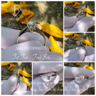 Nhẫn Moissanite viên chủ 5,4ly trắng nước D rực lửa (kiểm định GRA); Chất liệu bạc 925 mạ bạch kim