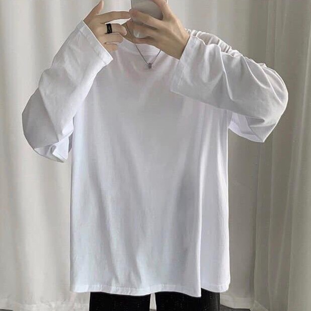 Áo thun trơn tay dài phong cách Hàn Quốc form rộng unisex