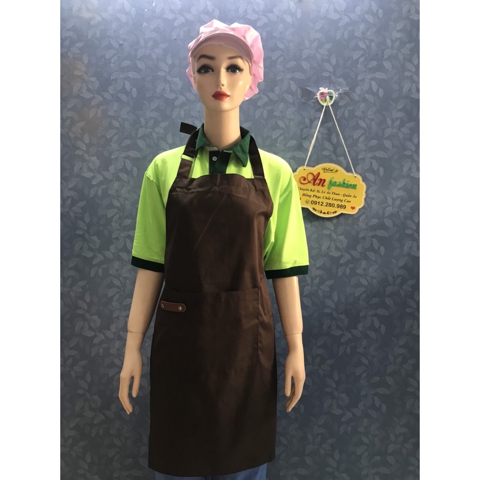 Tạp Dề Kaki Dài Phối Da Màu Nâu Nam/Nữ Nhân Viên Phục Vụ Quán Cafe, Nhà Hàng, Gia Đình_Hình chụp thật