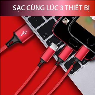 Cáp sạc đa năng bọc dù 3 trong 1 gồm Lightning - Micro USB - Type C
