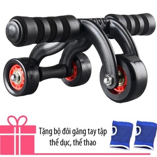 Dụng cụ tập cơ bụng đa năng 3 bánh + Tặng bộ đôi Găng tay tập thể dục
