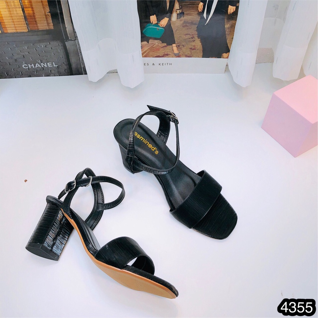 Sandal Nữ Cao Gót Cao Cấp CHIMOKA Đế Vuông 5 Phân Thiết Kế Quai Ngang Trơn Bóng Thời Trang Công Sở  4355