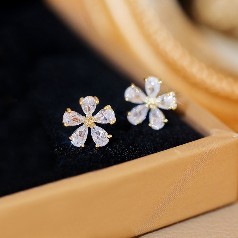 Khuyên tai JIUDUOLAN mặt bông hoa đính đá zircon sáng bóng phong cách Hàn Quốc xinh đẹp dành cho cô dâu