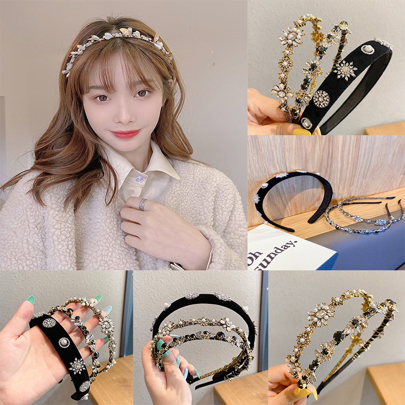 Băng đô phối kim cương nhân tạo phong cách thu đông thời trang Hàn Quốc cho nữ