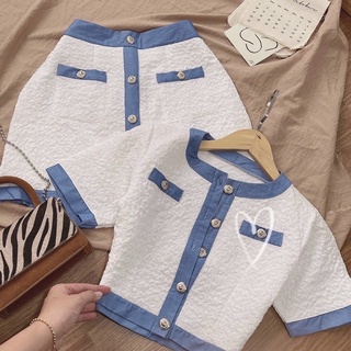 SET ÁO CROPTOP CỔ TRÒN + CHÂN VÁY CHỮ A [kèm ảnh thật]