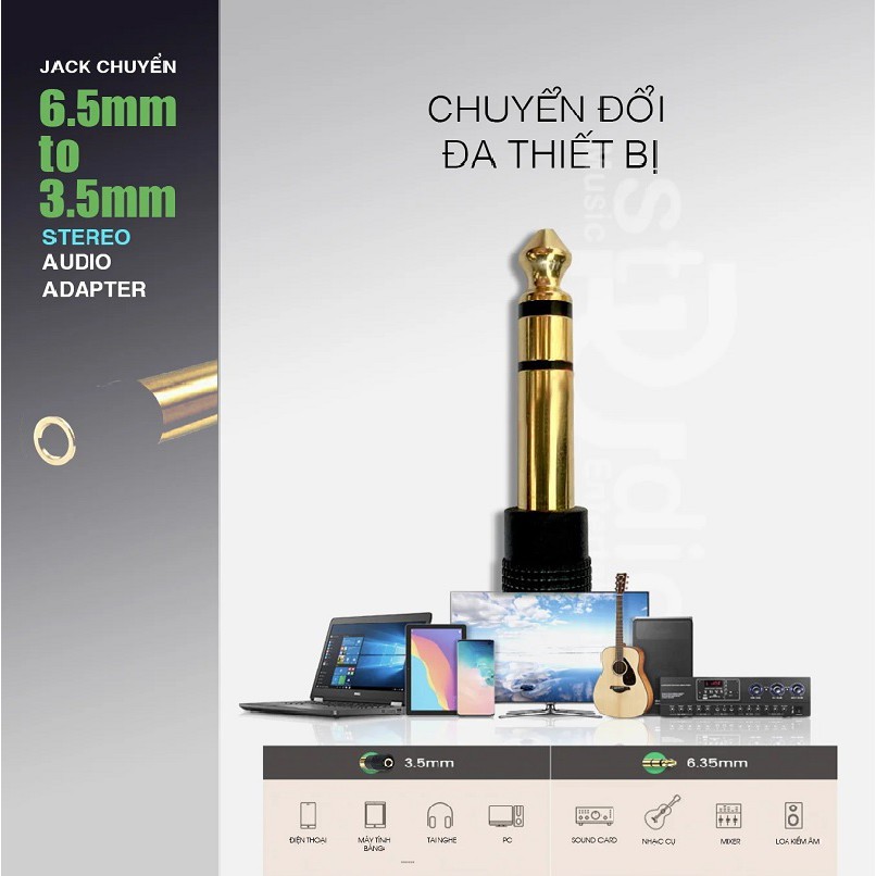 Jack Chuyển Đổi 3.5mm-6.5mm, 6.5mm-3.5mm Mạ Vàng Cao Cấp, Độ Bền Cao Phù Hợp Mọi Loại Tai Nghe, Mic, Micro