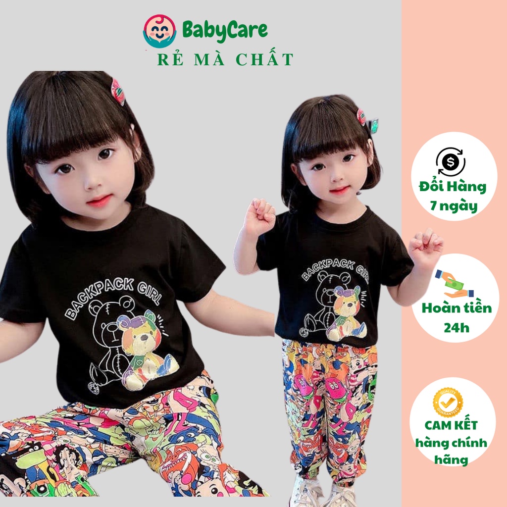 Sale sốc Bộ cộc tay cho bé, quần áo bé gái ngắn tayhình gấu đáng yêu chất cotton 4 chiều dư xịn size từ 10 đến 40kg