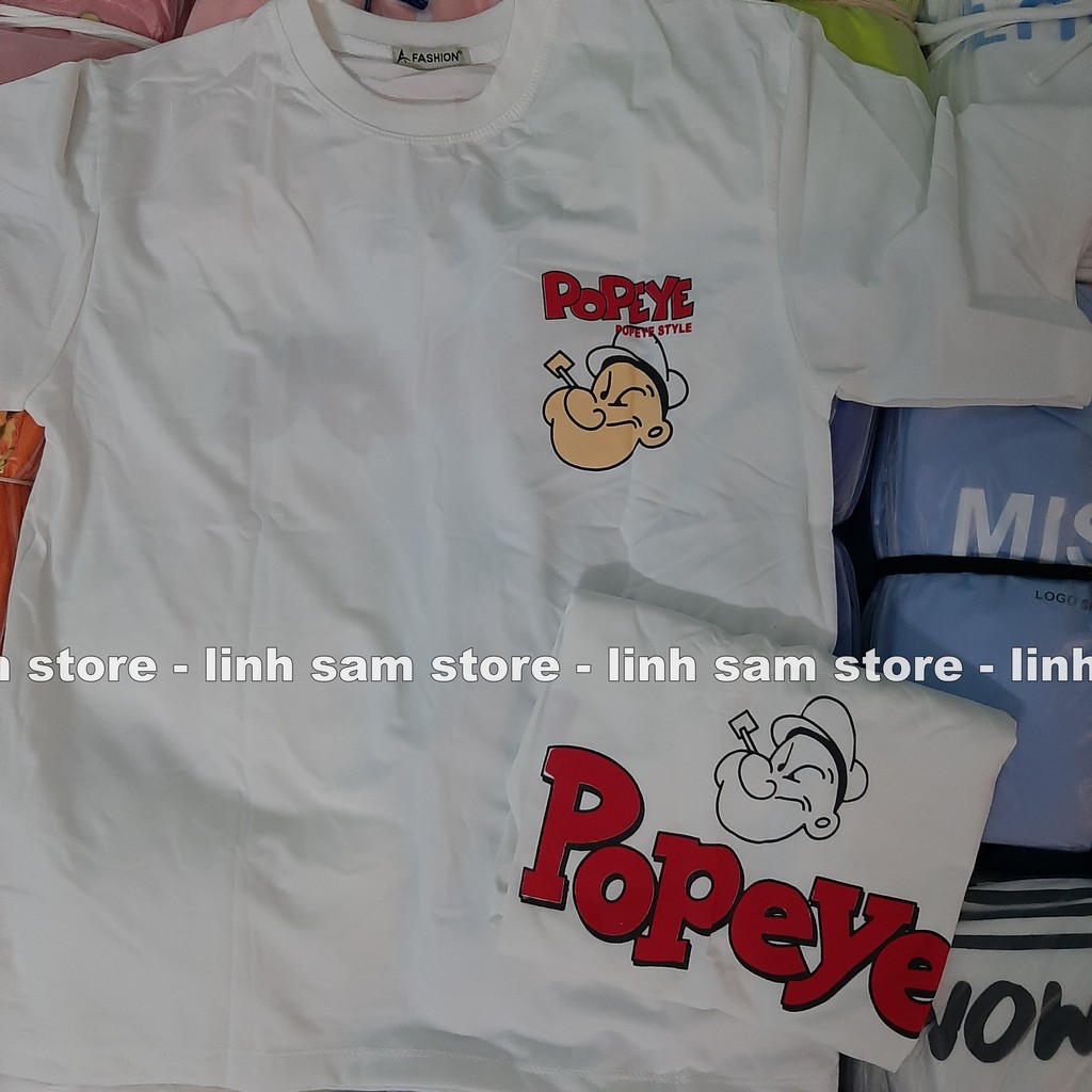 Áo thun nữ tay lỡ freesize phông form rộng dáng Unisex, mặc lớp, nhóm, cặp in chữ POPEYE THỦY THỦ