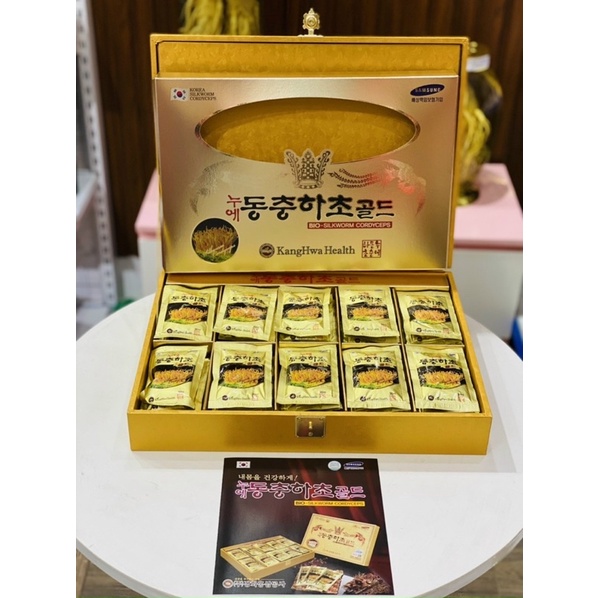 Đông Trùng Hạ Thảo KANGHWA Hộp Gỗ Vàng 60 Gói Cao Cấp Hàn Quốc