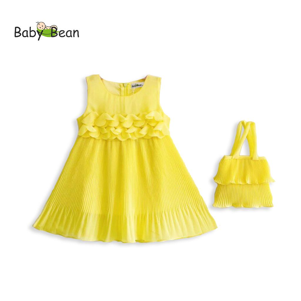 Váy Đầm Voan Dập Ly Kết Hoa Bé Gái BabyBean (kèm Túi)