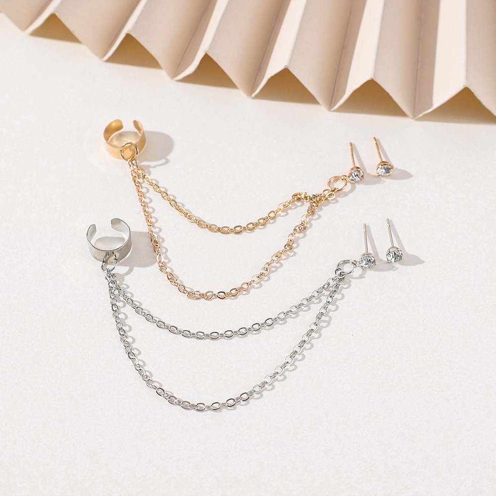 1 Bộ Khuyên Tai Dạng Chuỗi Kép Đính Kim Cương Pha Lê Kim Loại Thanh Lịch Sang Trọng Dành Cho Nữ