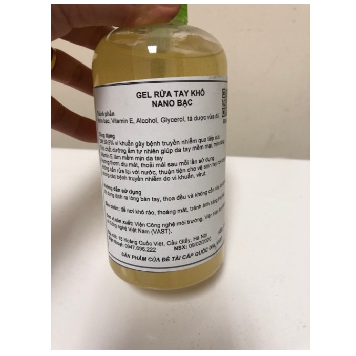 Nước Rửa Tay Khô Kháng Khuẩn, Gel Rửa Tay Khô Nano Bạc 500ml Của Viện Hàn Lâm Khoa Học Công Nghệ