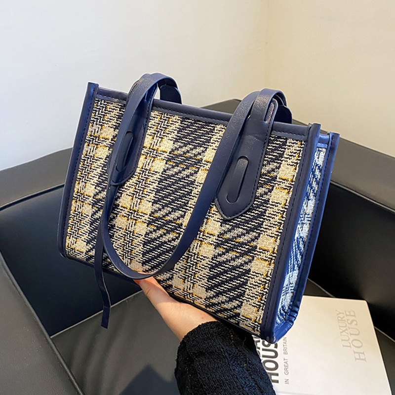 Túi đeo vai IELGY sức chứa lớn họa tiết kẻ ô thời trang phương Tây tinh tế cho nữ