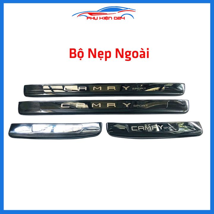 Bộ ốp bậc cửa trong ngoài nẹp bước chân Camry 2019-2020-2021 vân Titan chống trầy trang trí xe