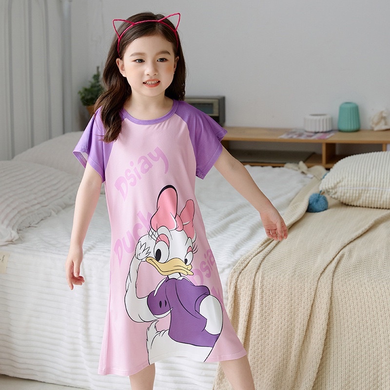 Đầm ngủ thun cho bé gái ngắn tay thiết kế dễ thương phong cách hàn quốc