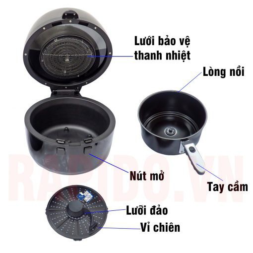 Nồi chiên không dầu, Nồi chiên không dầu Rapido 6.5L công suất mạnh, mang đến những món ăn dinh dưỡng