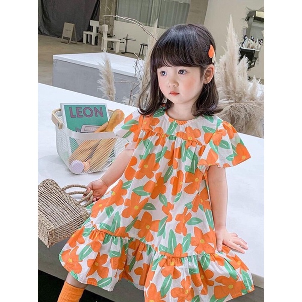 SỈ VÁY THÔ ĐUÔI CÁ HOA CAM CHO BÉ Q81
