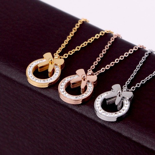 Dây Chuyền Titan Ko Đen Mặt Tròn Đính Nơ TT 2804