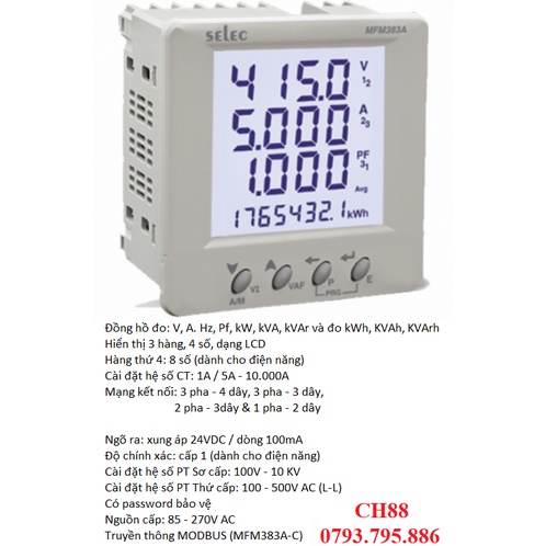 ĐỒNG HỒ ĐO ĐIỆN ĐA NĂNG, GIÁM SÁT NĂNG LƯỢNG MFM383A-C (96X96)