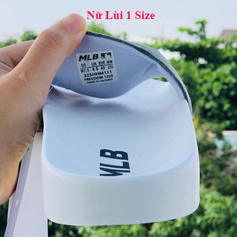 Dép unisex 𝐌𝐋𝐁 ❤️FREESHIP + Hộp❤️ dép mlb bóng chày quai ngang thể thao nữ in NY da lộn, đế ip bền, trắng-xám