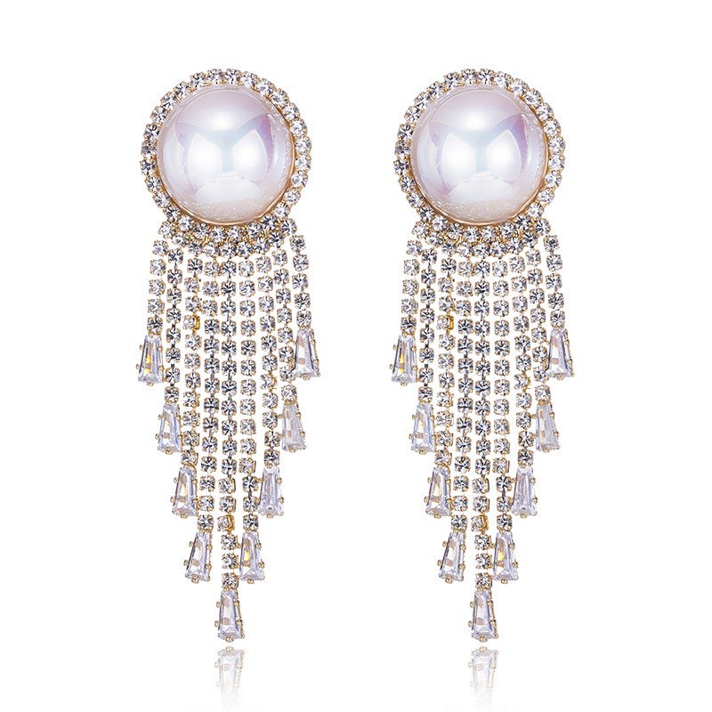 Khuyên Tai Tua Rua Đính Đá Zircon Ngọc Trai Nhân Tạo Sang Trọng Cá Tính Thời Trang Mới Cho Nữ