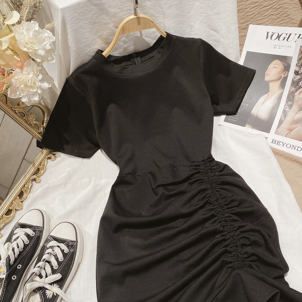 Váy Đuôi Cá Rút - Đầm Body Thun Tăm Tay Ngắn Cổ Tròn Rút Dây Cao Cấp | BigBuy360 - bigbuy360.vn