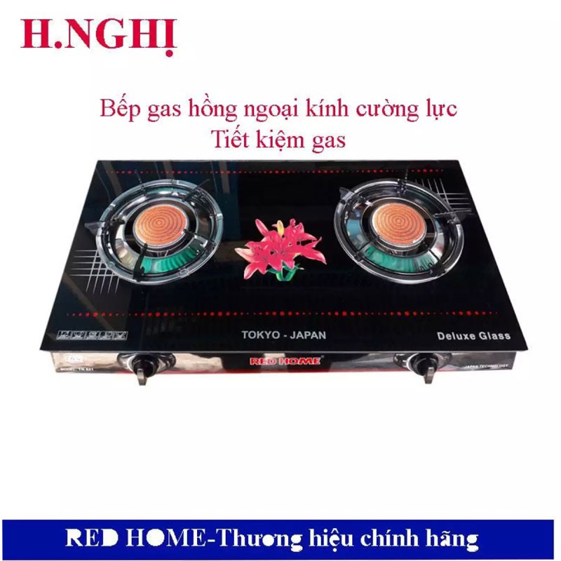 Bếp gas hồng ngoại Redhome TN-621 - Mặt kính cường lực, 2 bếp đun, màu đen