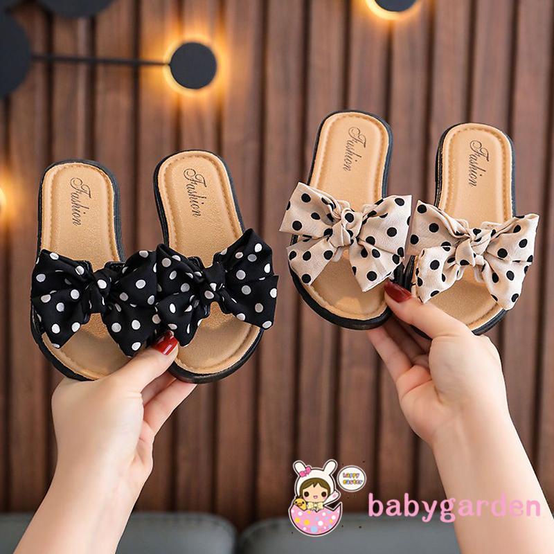 Dép quai ngang đính nơ chấm bi chống trượt thời trang đi biển mùa hè cho bé gái