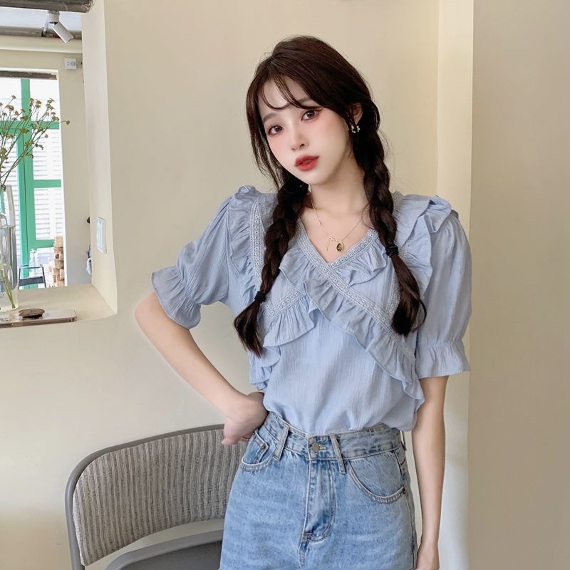 Áo Sơ Mi Ngắn Tay Thời Trang Pháp Xinh Xắn 171826 Áo Sơ Mi Form Rộng Kiểu Dáng Ngọt Ngào Dễ Phối Đồ