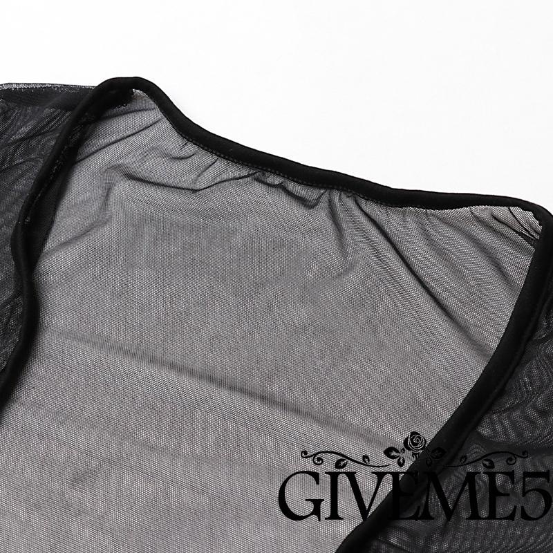 Áo crop top tay dài cổ chữ V xuyên thấu màu đen quyến rũ cho nữ