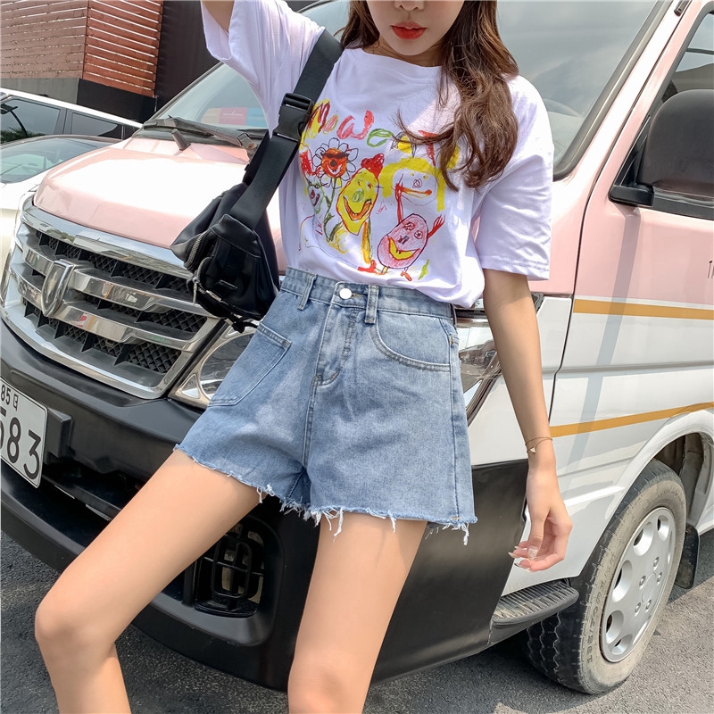 Quần short denim lưng cao thời trang cho nữ