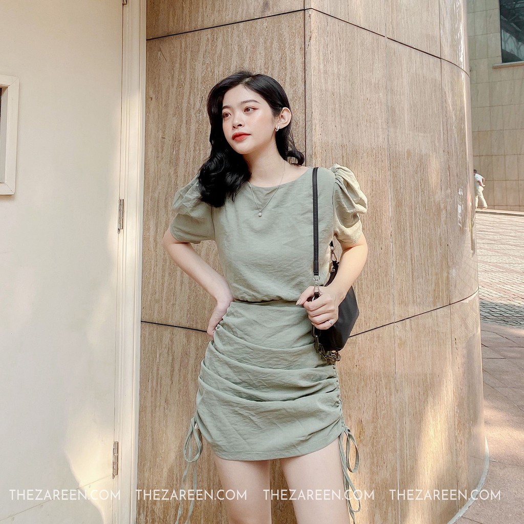 [Mã SKAMFA06 giảm 10% tối đa 50K đơn 0Đ] ĐẦM RÚT DÂY 2 BÊN ZAREEN DAB04 RÊU | BigBuy360 - bigbuy360.vn