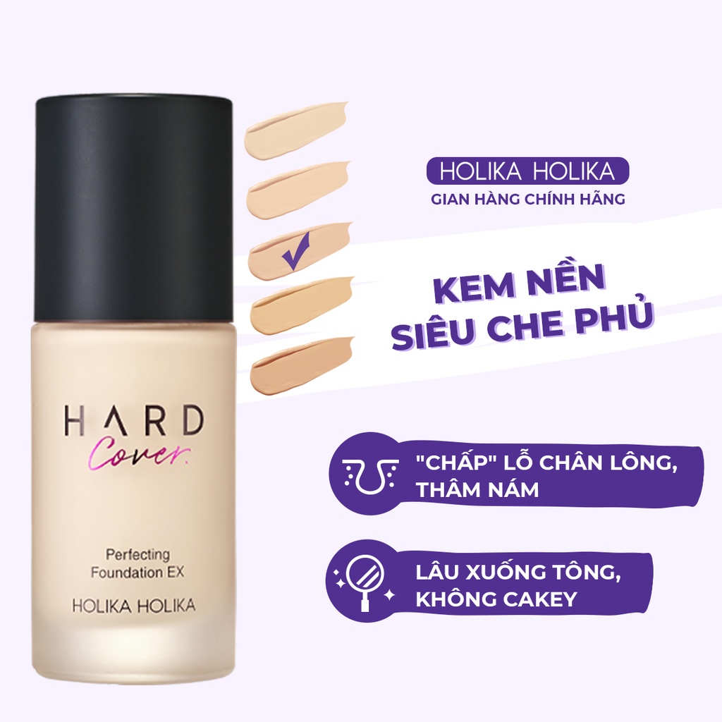 Kem nền trang điểm siêu che phủ Hàn Quốc Holika Holika Hard Cover Perfecting EX SPF50+ PA++++ kiềm dầu, che phủ cao 30ml