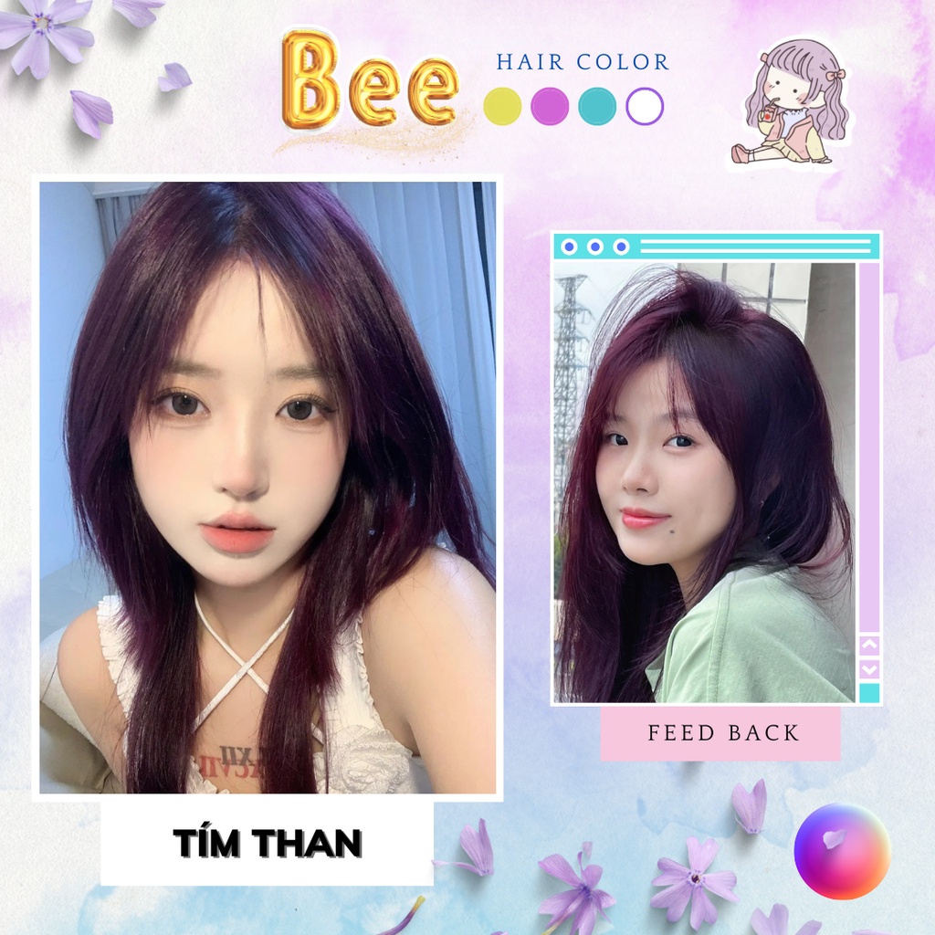 Thuốc Nhuộm Tóc màu Tím Than [ Màu không Tẩy lên từ base Nâu vàng ]