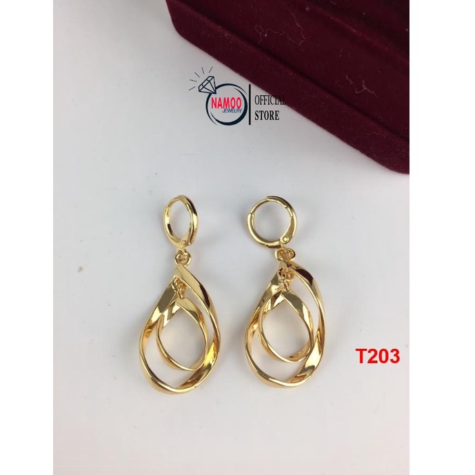 Bông Tai Nữ Dáng Dài Đá Xanh Ngọc T165 Bạc 925 Mạ Vàng Namoo Jewelry