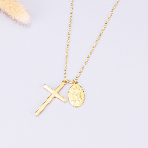 Dây Chuyền Bi Thánh Giá Và Đức Mẹ Titan Ko Đen TT 2583