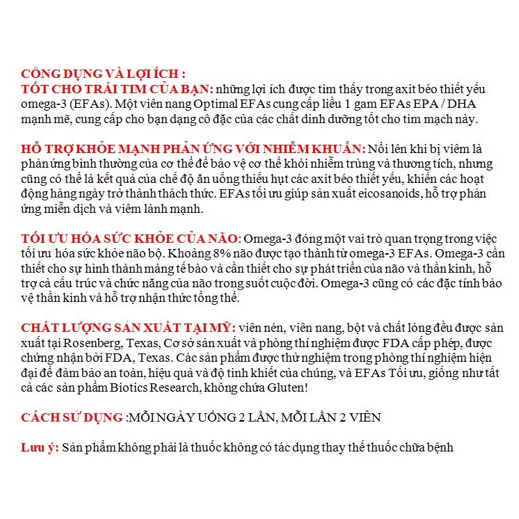 [HÀNG MỸ -  DATE 2023]  Probiotic Research Optimal EFAs Ômega_3 Oil 120 viên ( TƯƠNG TỰ Puritans Pride / Align )