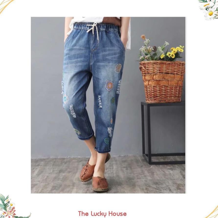 Quần bò thêu hoa dáng baggy loại 1 QB07