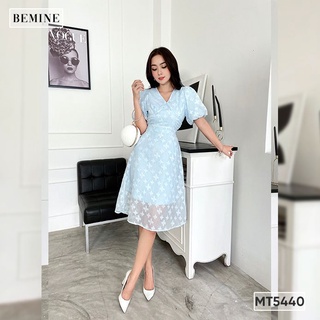 Đầm cổ chữ v eo xếp ly bemine mt5440xanh