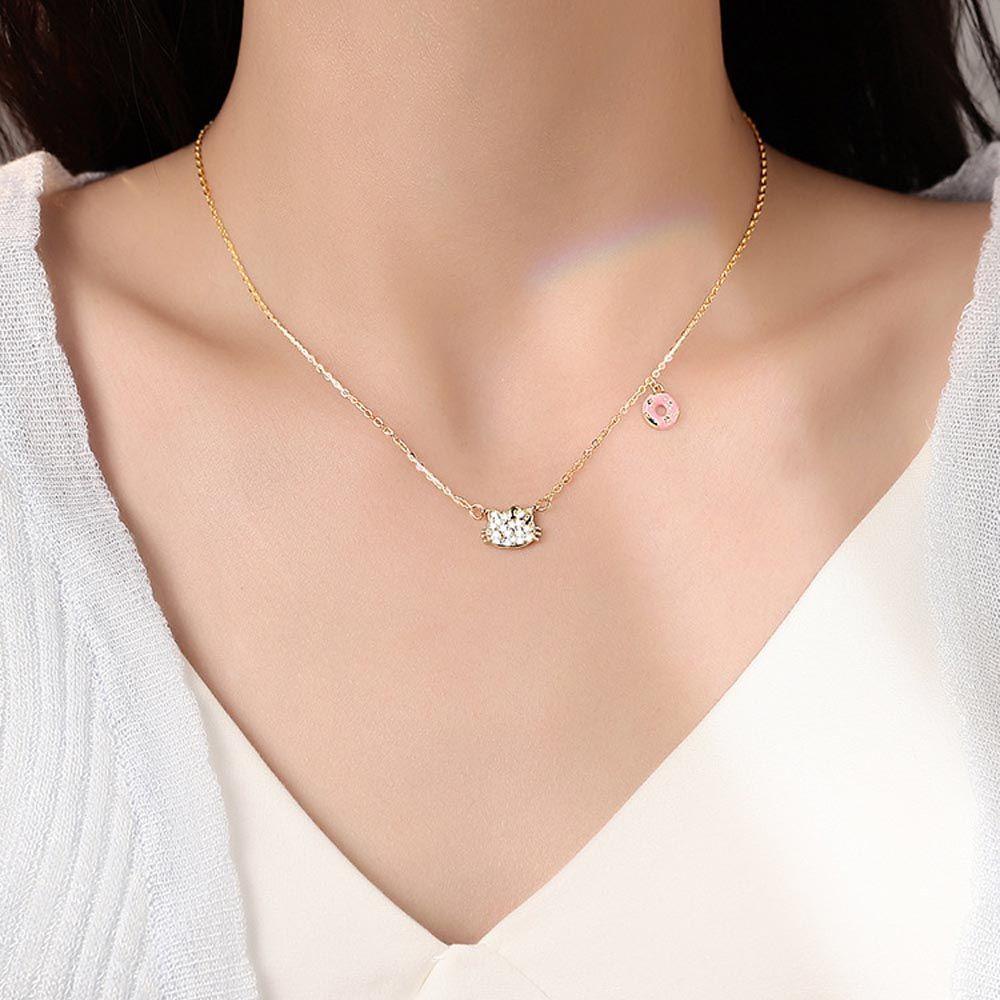 Dây Chuyền Mặt Hình Bánh Donut / Trái Tim / Mèo Dễ Thương Phong Cách Vintage Hàn Quốc