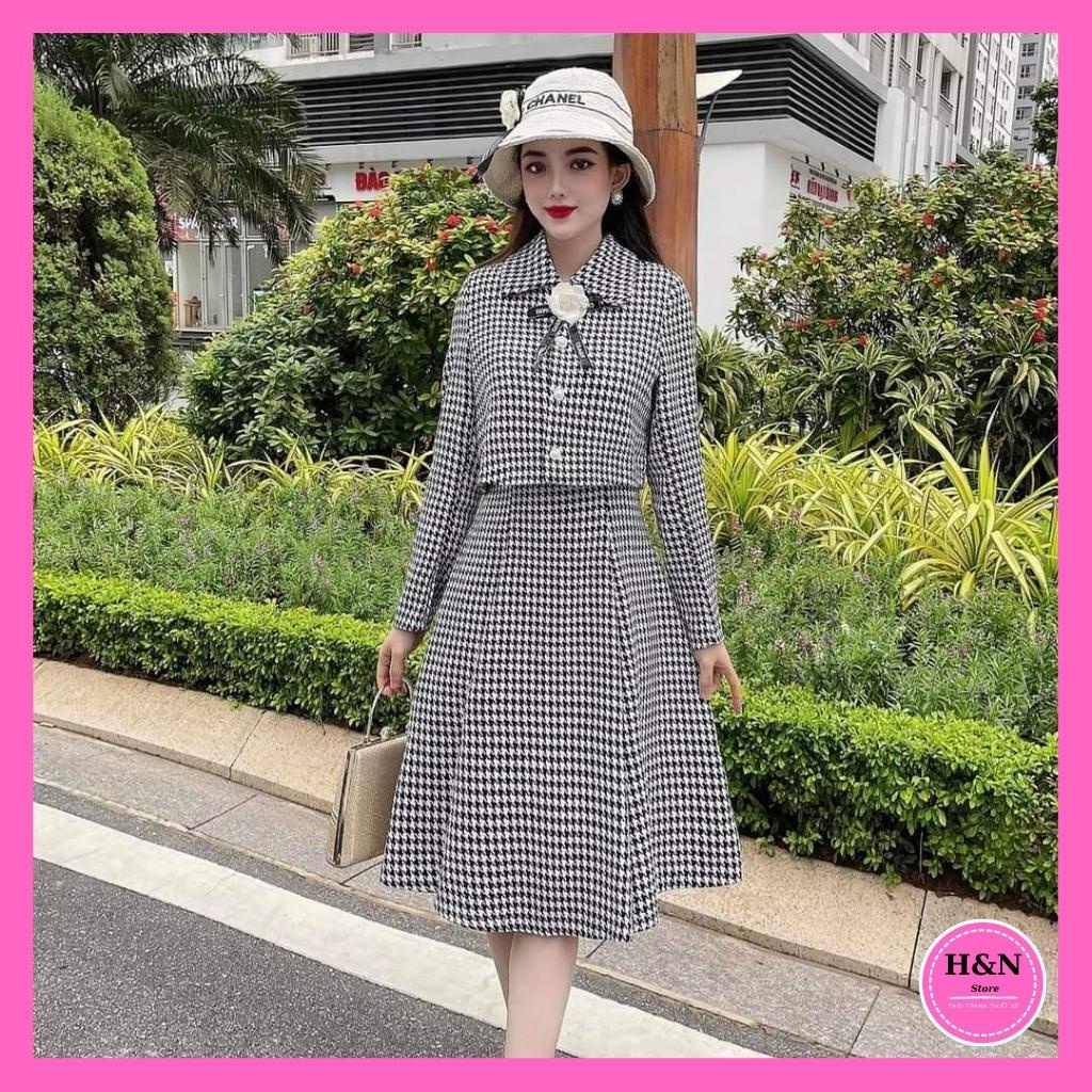 Set áo váy xoè nữ thiết kế set dạ ziczac cao cấp trẻ trung thanh lịch HN Clothing S6