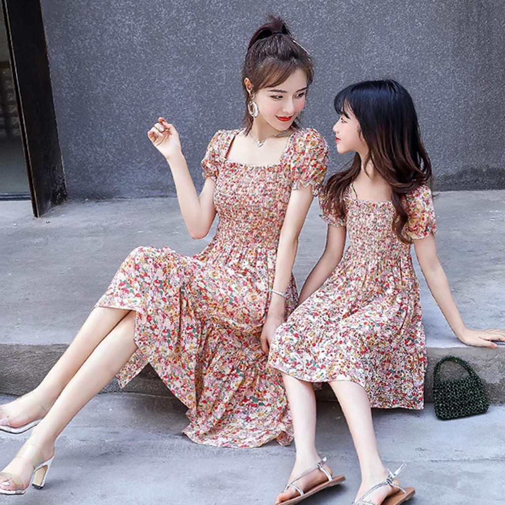 Đầm Công Chúa Dáng Rộng Họa Tiết Hoa Thời Trang Mùa Hè Phong Cách Hàn Quốc Cho Mẹ Và Bé Gái